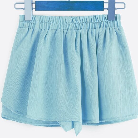 Blue Crepe Shorts Skirt Skort with Drawstring Waist b15 - Picture 4 of 8